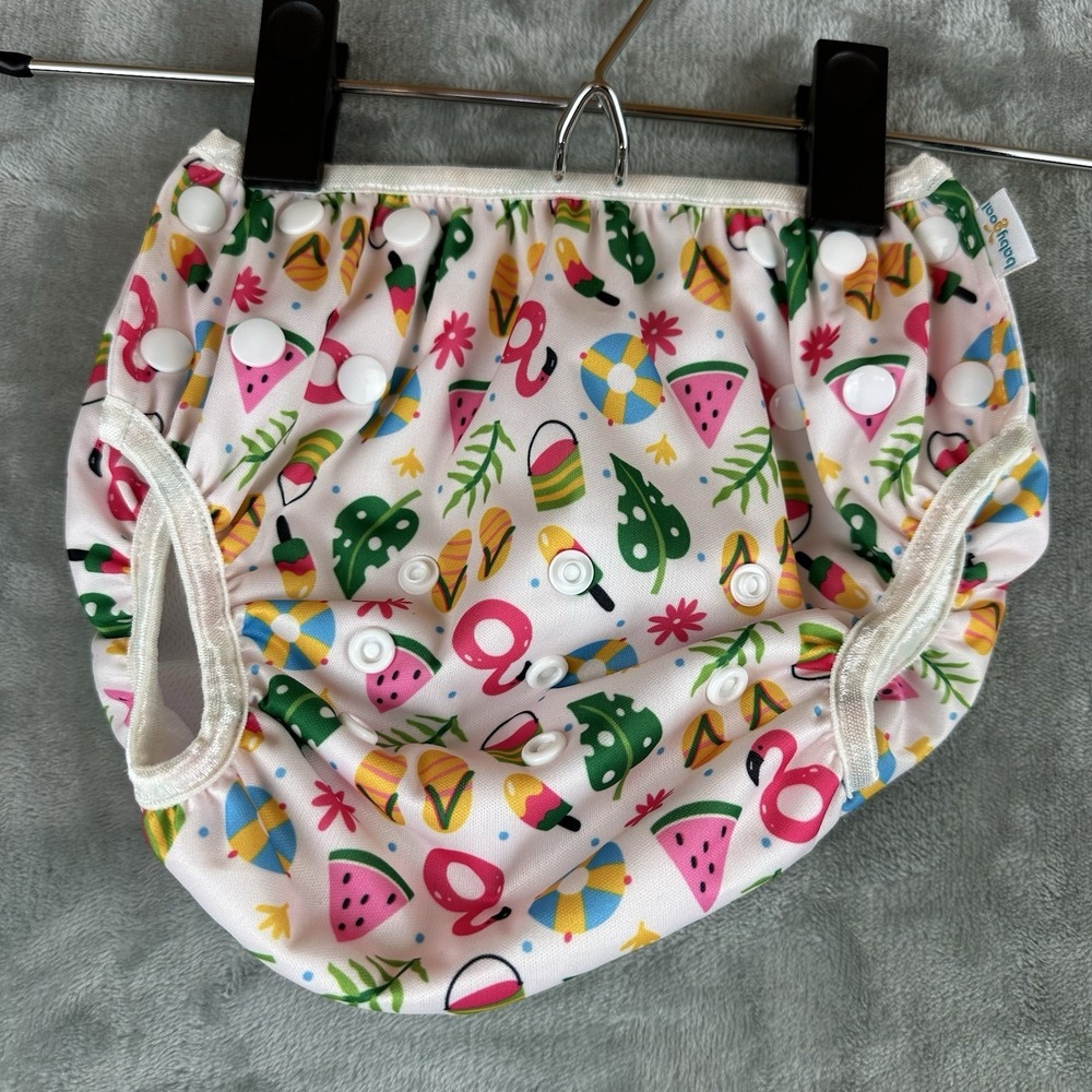 BabyGoal Reusable Cloth Diaper Adjustable One Size Flamingo Beach Pool Summer